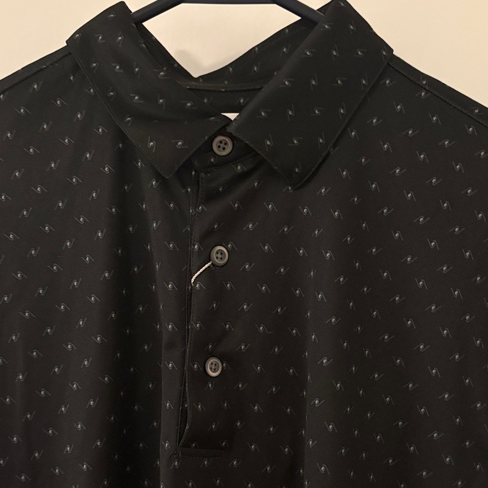 Greg Norman Collection Black Golf Polo with Subtle Pattern - Picture 4 of 11